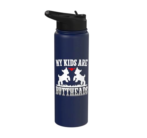 My Kids Are Buttheads Funny Goat Lover Goat Mom Farmer Stainless Steel Insulated Water Bottle - color: Navy Blue