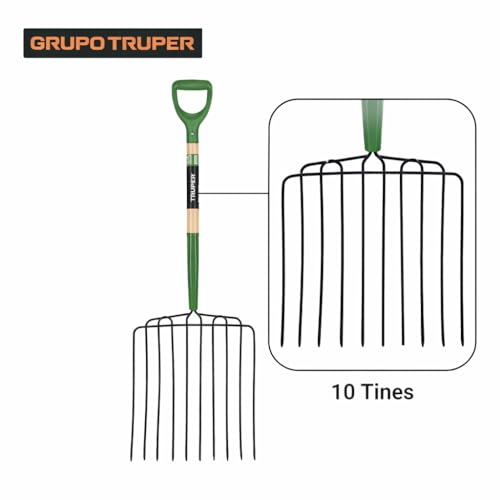 Truper TruTough Ensilage Fork, Manure/Bedding Fork, 10 Tines, 30-Inch Wood Handle with Poly D-Handle (Model BPJ-10/30330) - size: 30-Inch, style: Tru Tough - Manure/Bedding Fork 10-Tine