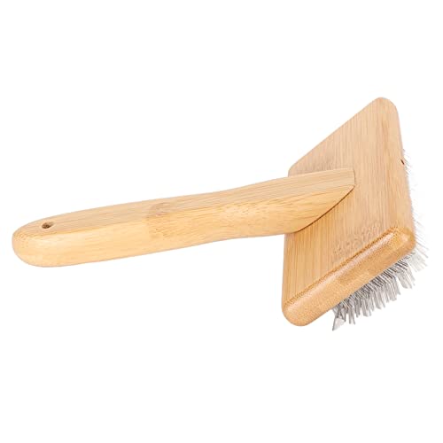 Sheepskin Wool Brush, Sheepskin Wool Wire Brush with Hole Cushion, Macrame Slicker Comb Pet Slicker Brush with Wood Handle for Grooming, Removing Shedding and Dirt (L) - size: L