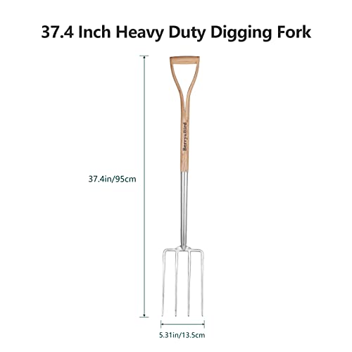Berry&Bird Garden Digging Fork, 37.4" Stainless Steel Garden Pitchfork | 4-Tine Heavy Duty Garden Fork Long Handle Spading Fork with D-Grip Ashwood Handle for Digging Planting Cultivating Aerating