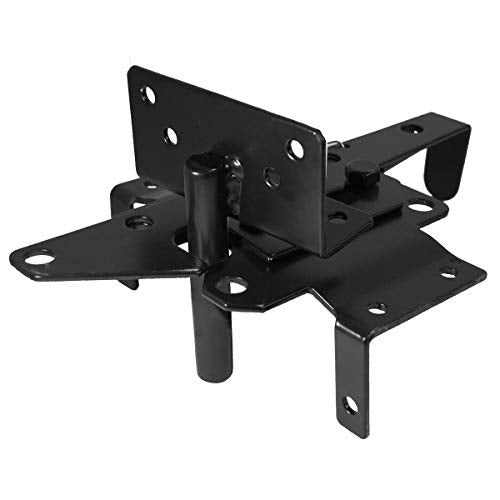 Self-Locking Gate Latch Heavy-Duty for Wood Gate, Steel Black, 1pcs | Post Mount Automatic, gate locks for outdoor fence| Pool | Garden, Gravity Door Latch with Fasteners Hardware, Padlockable - color: Black