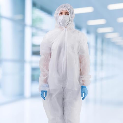 AMZ Medical Supply Disposable Coveralls with Hood and Boots, 4X-Large White, 25 Pack, Lightweight Polypropylene Paint Suit, Zipper Front, Elastic Wrists, Unisex Work Coveralls - size: 4X-Large / 25 Pack
