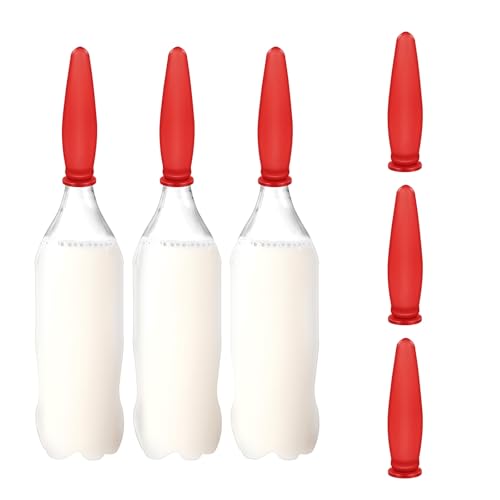 KTXM-Calf Bottle Nipple 3 Pack, FDA-Compliant Silicone Livestock Feeding Teats with Bucket Adapter, Red Replacement Nipples for Calves, Cattle and Foals