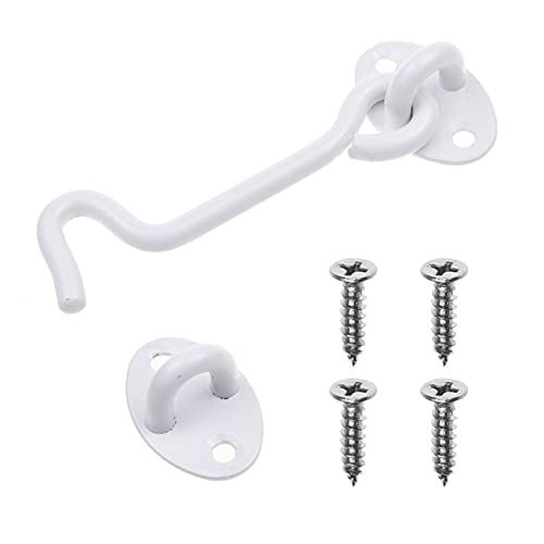 Eco-Fused 4-inch Heavy Duty Hook and Eye Latch - 1x Barn Door Lock (White), 4X Mounting Screws - Powder Coated Stainless Steel Hooks for Door, Windows, Sheds, Fences, Gates, Closets, Cabinets - color: 1 set: 4 inch - White