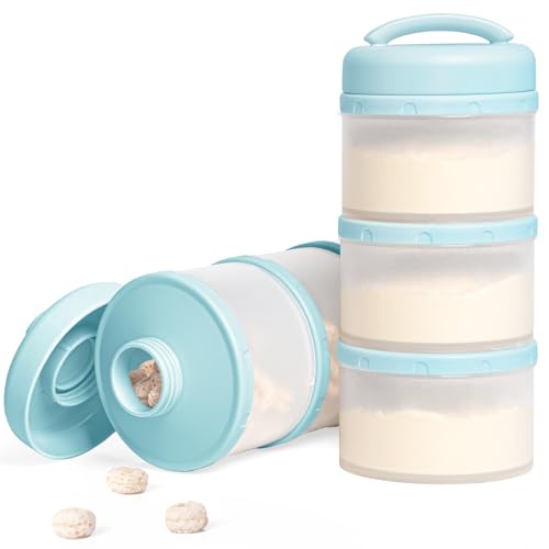 Termichy Stackable Formula Dispenser Portable: Milk Powder Container to go | Separated Compartments Premeasure Storage - Mess-Free Funnel Spout for No-Spill Pouring - for Home or Travel Use - color: Light Blue