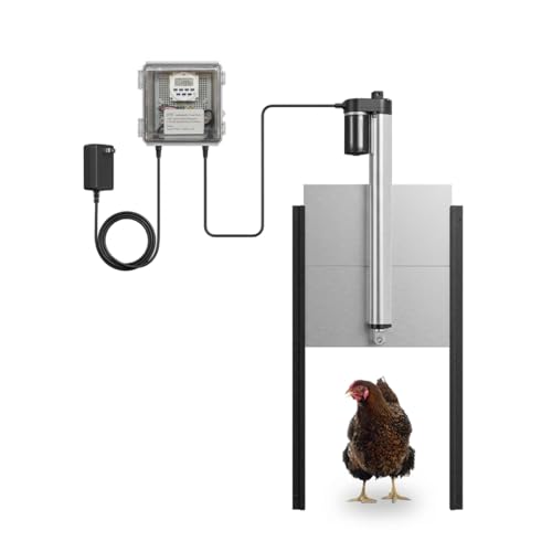 JVR Automatic Chicken Coop Door, Programmable Timer, Anti-Pinch, Aluminum | Heavy-duty aluminum door with industrial screw-rod actuator, anti-pinch sensor, and 11 x 12 in opening; timer schedule only - size: Small
