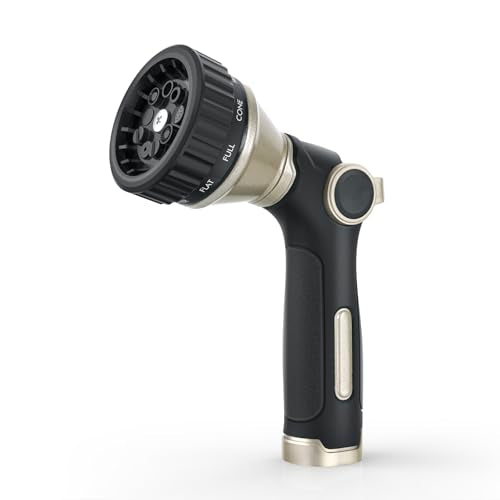 RESTMO Water Hose Nozzle Heavy Duty, Adjustable Hose Sprayer Thumb Control | Premium Zinc Alloy, 8 Adjustable Spray Patterns, Flow Control, TPR Rubberized, Ideal for Plants & Lawns, Cars & Pets, Black - color: Black