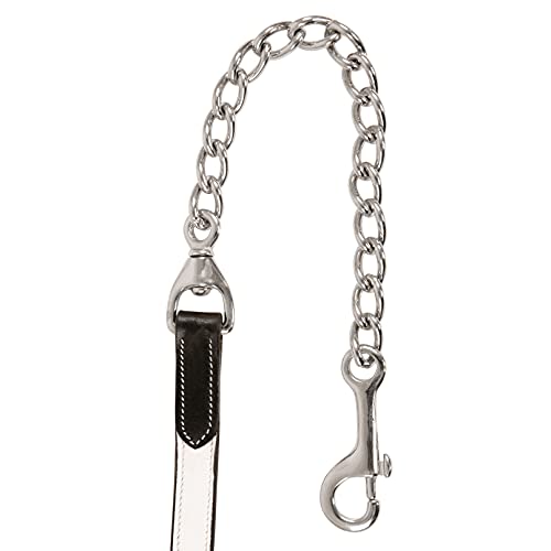 Exion Leather Soft Padded White Halter and Leather Lead with Chain Combo | Adjustable Padded Leather Halter with Snap | Padded Crownpiece | Black/Havana Brown Leather | Horse/Cob/Warmblood/Pony - color: Black, size: Cob (Medium Size)-Vegetable Tanned Leat