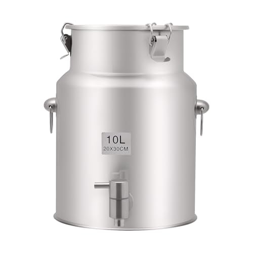304 Stainless Steel Beverage Dispenser, 2.64Gal/10L Drink Dispenser | Water Beverage with Spigot Milk Can Milk Pail Bucket for Hot Water, Cold Milk, Coffee, Tea, Juice - size: 2.64Gal/10L