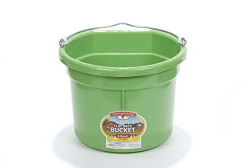 Little Giant® Flat Back Plastic Animal Feed Bucket | Animal Feed Bucket with Metal Handle | Horse Stall Feeding and Watering Supplies (Lime Green, 8 Quart) - color: Lime Green, size: 8 Quart
