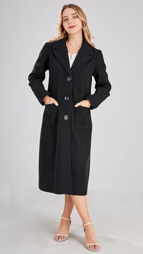 chouyatou Women's Big Notch Lapel Single Breasted Mid-Long Wool Blend Coat - color: Black, size: Medium