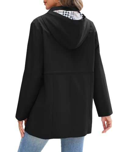 RUMIA Raincoat Women Waterproof Long Hooded Trench Coats Lined Windbreaker Jackets for Women 2026 S-2XL - color: Black, size: Small