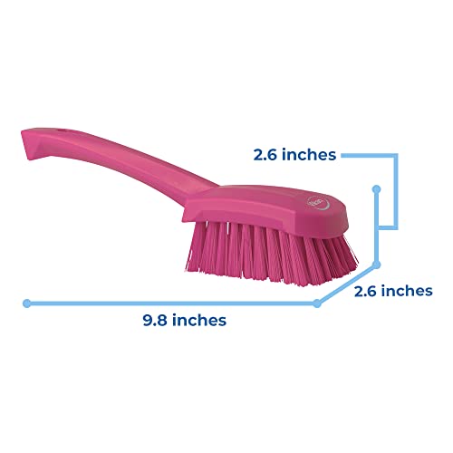 3 in W Scrub Brush, Stiff, 5 57/64 in L Handle, 4 1/2 in L Brush, Pink, Plastic, 10 in L Overall - 1 Each - color: Pink