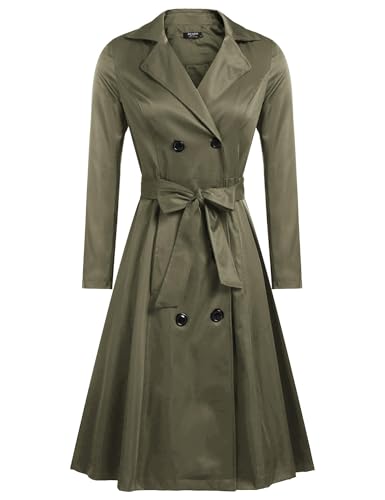 Zeagoo Women's Trench Coats Double-Breasted Long Coat with Belt - color: Dark Green, size: X-Large
