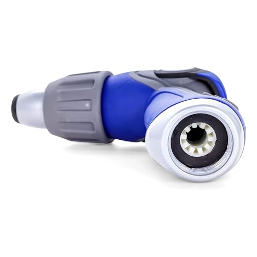 Camco 41986 Thumb Lever Knob Flow Control Spray Nozzle with Adjustable Spray Patterns and Rubber Comfort Grip, Fits All Standard Sized Hoses, Blue - style: Thumb Lever Nozzle
