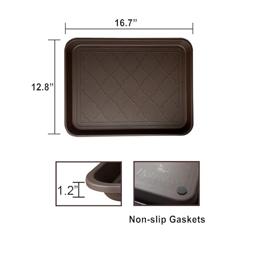 PetLike Boot Trays for Entryway Indoor, Pet Food Mat Trays, 16.7 x 12.8 inch 2 Packs, Waterproof Rubber Shoe Tray for Indoor and Outdoor, Multi-Purpose Tray for Boots, Shoes, Pets, Garden - color: Coffee, size: 16.7x12.8 INCH