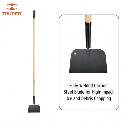 Truper TruTough 7" Sidewalk and Ice Scraper Shovel (Model 30022 / ATJ-R) | Welded, 54-Inch Premium Wood Long Handle, Heavy-Duty Steel Scraping Tool for Chopping Ice, Packed Snow, and Floor Debris - size: 7-Inch X 4-1/2-Inch, style: Welded Sidewalk