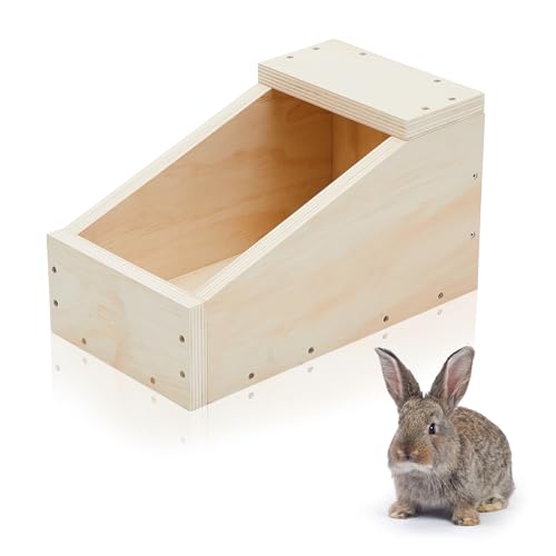 Maxcheck 1 Pack Wood Rabbit Nesting Box, 14x8x8 Inch Wooden Hutch Hideout for Breeding, Natural Burrow Den Alternative for Rabbits & Small Animals - size: 14x8x8 Inch