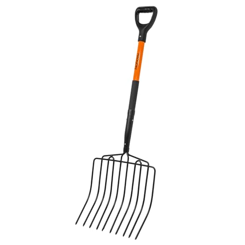 Nohovu Pitchfork for Gardening, 10 Tines Pitch Fork with Non-Slip Handle, Heavy Duty Pitch Fork for Mulching, 45 Inches