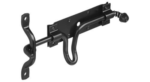 National Hardware Vinyl Gate Automatic Latch, Hot-Rolled Steel, Black | Fingertip Trip Release with Self-Locking Action; Rust-Resistant Finish Keeps Livestock Secure