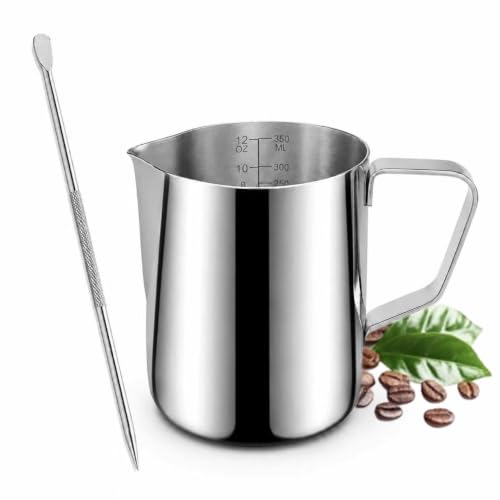 Milk Frothing Pitcher Espresso Accessories 12oz Mini 304 Stainless Steel | Portable design for home & office coffee use, leakproof pointed spout, seamless interior easy cleaning - size: 12OZ