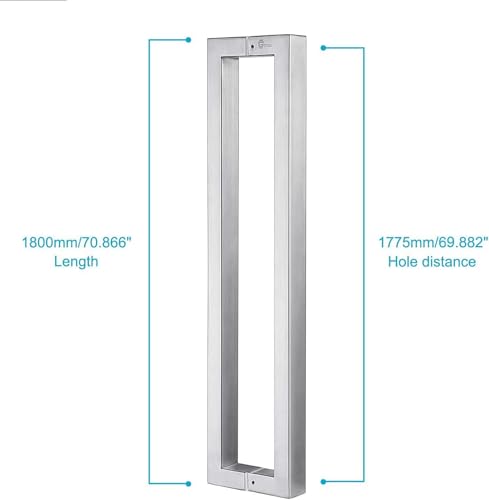 TOGU TG-R3825 71 inches Solid Standoffs Heavy-Duty Commercial Grade-304 Stainless Steel Push Pull Door Handle/Barn Door Pull Handle/Glass Pulls, Full Brushed Stainless Steel Finish - size: 71 in (Length)/1.5 x 0.98 in (Front x Side)