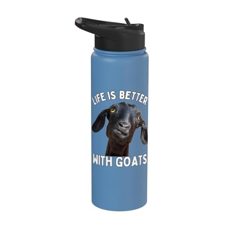 Funny Life is Better with Goats Whisperer Goat Lover Kids Stainless Steel Insulated Water Bottle - color: Light Blue