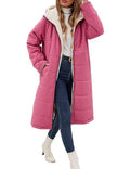 Women Winter Coats Fleece Long Coats Jackets Oversized Warm Down Jacket with Hood - color: Brick Red, size: XX-Large