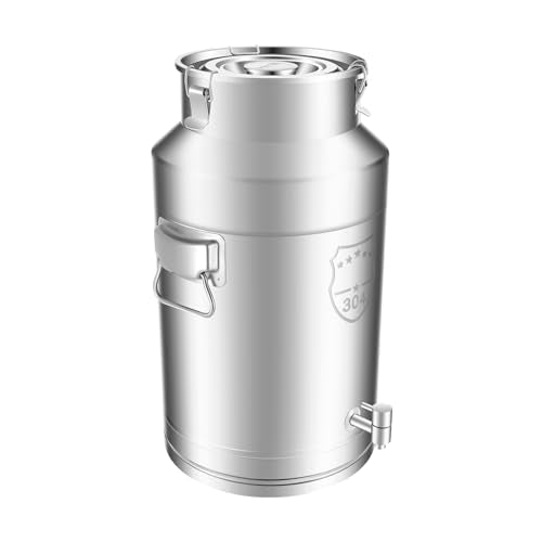 9.2 Gallon Milk Can with Spout, 35L Milk Container Stainless Steel Bucket with Locking Sealed Lid, Airtight Food Storage Container for Home, Farm, Commercial Kitchen (9.2 Gallon/35L) - size: 9.2 Gallon/35L