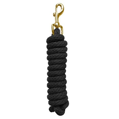 5/8" x 8' Nylon Horse Lead Rope with Cast Iron Hardware (Black) | Durable nylon material, cast iron hardware, ideal for daily use, training and showing. - color: Black