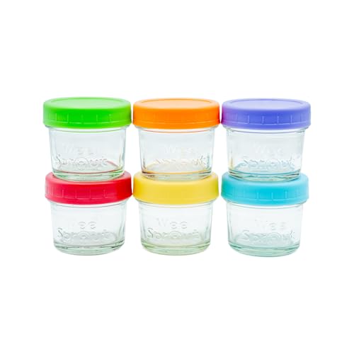 WeeSprout Glass Baby Food Storage Jars w/Lids (4 oz, 6 Pack Set) Snack, Puree, Reusable Small Containers, Breast Milk, Fridge or Freezer, Microwave & Dishwasher Safe, Essential Must Have for Infants - color: Bright Variety, size: 4 oz (6 pack)