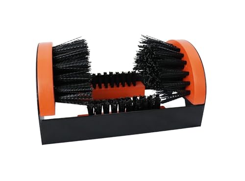 Zeluga 26-387 Portable Hardwood Construction and Metal Frame Boot Scraper and Scrubber, Indoor & Outdoor Shoe Cleaner Brush, Black/Orange