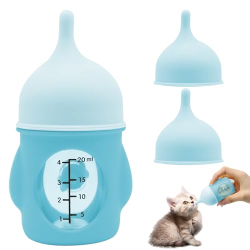 Pet Feeder Bottle Kitten Bottle Anti Choking Design(Blue,20 ml) | Animal Feeding Bottles Kitten Bottles for Nursing for Newborn Kittens Puppies Small Animals with 2 Pcs Replacement Nipple - color: blue