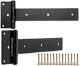 12 Inch Heavy Duty T Strap Hinges (2-Pcs), 4mm Thickened Solid Steel | Black Tee Hinges With Screws,180° Open,Rustproof for Outdoor Wooden Fence Gates, Shed,Barn Door & Farm Gate Hardware (Patent) - size: Middle