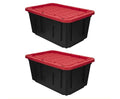 27 Gal Industrial Tote,Pack of 2 red Plastic storage bins with lids for Garage, Basement, or Outdoor,Heavy Duty storage Totes,Black with Red Lid,Stackable & Nestable,Black/Red
