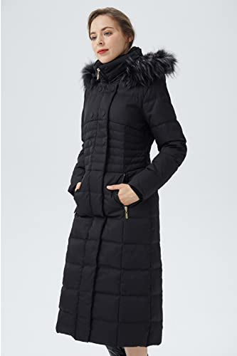 Orolay Women Warm Down Jacket with Hood Fur Long Puffer Coat Brown - color: Black, size: X-Small