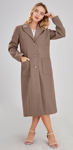 chouyatou Women's Big Notch Lapel Single Breasted Mid-Long Wool Blend Coat - color: Khaki, size: Large