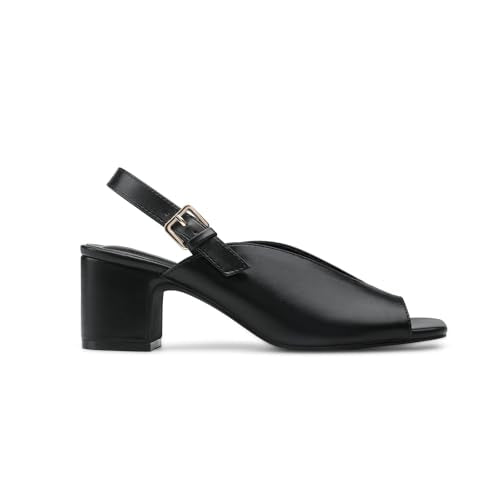 Women's Block Heel Sandals, 2.5 Inch Square Peep Toe V-Cut Slingback Dress Heels for Wedding Party Work Daily - color: Black, size: 9
