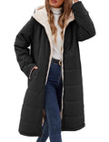 Yusongirl Women's Reversible Long Winter Puffer Coat with Hood and Fleece | Two wearable sides for winter commutes, school runs and city errands, with quilted warmth, soft fleece, a hood and pockets - color: Black, size: Small
