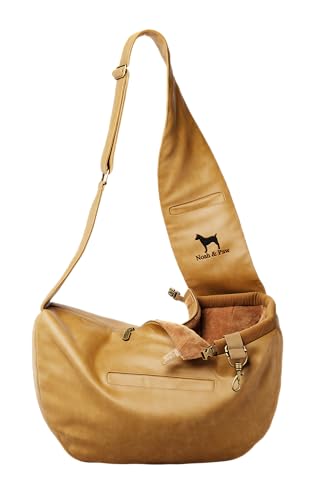 Noah & Paw Dog Sling Carrier for Small Dogs 3-10lb, Dog Sling for Small Dogs and Cats, Dog Carrier with Adjustable Padded Strap, Vegan Leather Lined with Fur, 3X Safety Features, Machine Washable - color: Camel, size: 15.0"L x 6.0"W x 5.5"H