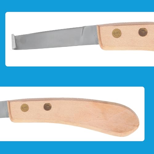 Hoof Knife Single Sided Edge Wide Blade – Stainless Steel Curved Blade Farrier Tool with Fine Wooden Grip, Multipurpose Hoof Trimming Knife for Livestock, 3-Inch Blade, 8.5-Inch Overall - style: Narrow-Blade - RH