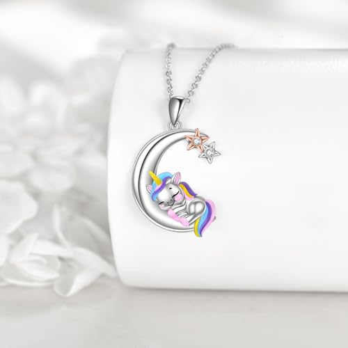 Snake Moon Necklace - 925 Sterling Silver Moon Pendant Necklace - Snake Jewelry for Women - style: Unicorn