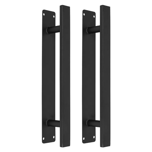 12 Inch Black Gate Pull Handles Pack of 2, Modern Barn Door Handles | Heavy Duty Metal, Indoor & Outdoor, Farm House, Fence, Sheds Cabinet Closet Door Pulls, 2 Size Screws, Easy to Install - style: Flat