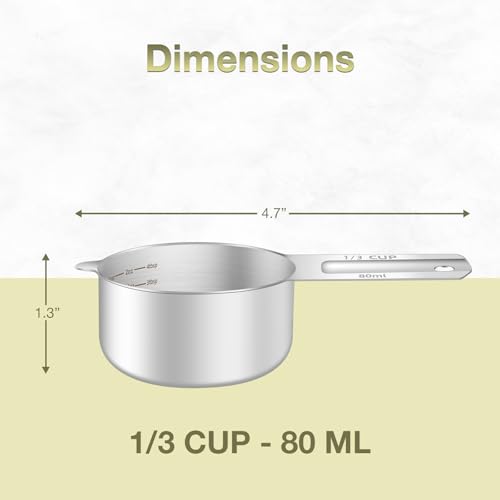 1PCS 1/3Cup (80ml, 2.6oz) Measuring Cup, Etched Inner Scale Measure Scoop | 18/8(304) Food-Grade Stainless Steel, Seamless One-Piece design, Metric and US Measurement, ‌Rust-Free, Dishwasher-Safe - size: 1/3Cup