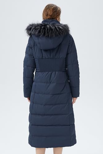 Orolay Women Warm Down Jacket with Hood Fur Long Puffer Coat Brown - color: Navy, size: X-Small