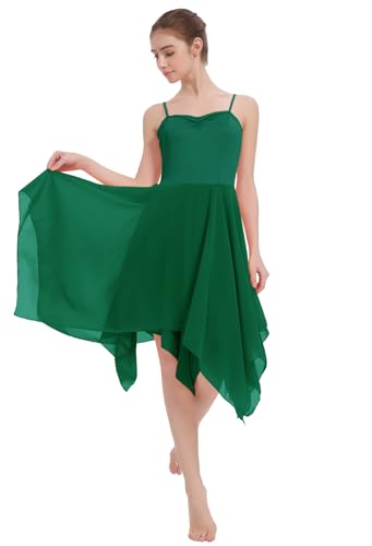 Women's Lyrical Dance Costume Halter Lyrical Dance Dress Irregular Hem Ballet Contemporary Dancewear - color: B27-green, size: X-Small