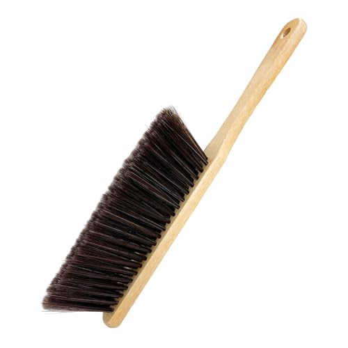 Wooden Dust Brush, 14 Inch Bench Brush Horse Hair Brush Hand Broom Counter Duster, Soft Bristle Dust Brush Whisk Broom Upholstery Cleaning Tool for Car Home Workshop (Gray) - color: Gray