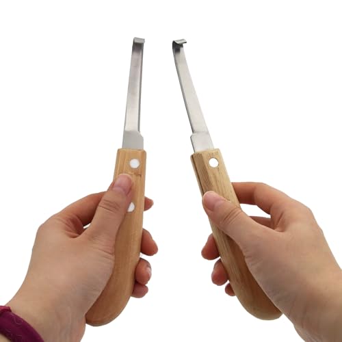 Left and Right Handed Hoof Knife with Wooden Handle 2PCS Hoof Cutter Set Equipment Sharp Carbon Steel Hoof Knife for Horses Cattle Goat Surgical Apparatus and Instruments for Veterinary Use
