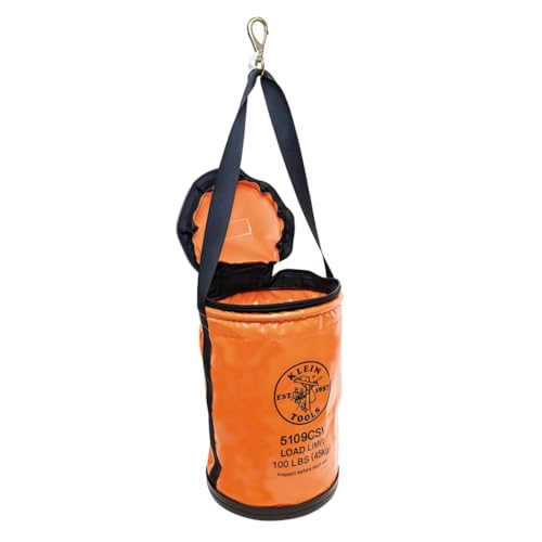 Klein Tools 5109CSV Tool Bucket, Top Closing Vinyl Lineman Bucket with Swivel Snap and Web Handle, 12-Inch, 100-Pound Load Rated Tool Holder - style: Top Closing Vinyl with Swivel Snap Hook