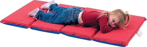 Children's Factory Angels 2" Thick Toddler Nap Mat, Red-Blue, 4 Section Waterproof Sleeping Mat for use in Preschools and Daycares | Comfortable 4-Section Sleep Mat, Foam-Filled Kids Mat, Water-Resistant Folding Nap Mats for Daycare and Preschool
